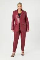 Women's Faux Leather Blazer in Red, 3X