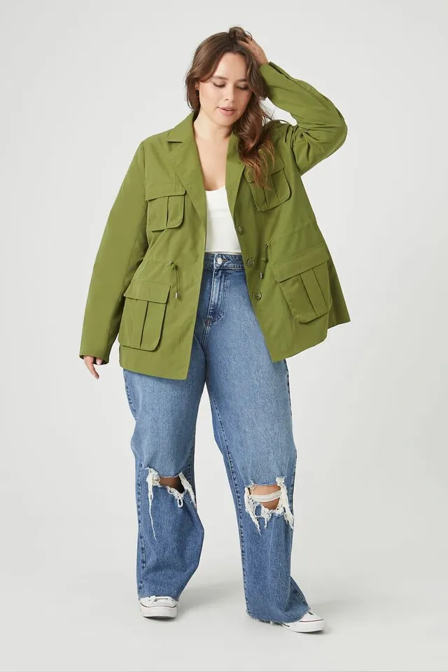 Forever 21 Women's Cargo Utility Jacket in Olive, 0X