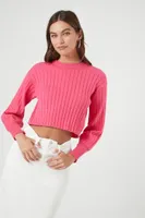 Women's Cropped Rib-Knit Sweater in Magenta Medium