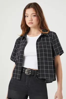 Women's Grid Print Shirt in Black/White Medium