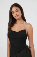 Women's Butterfly Rhinestone Cowl Cami in Black Small