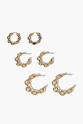 Women's Curb Chain Hoop Earring Set in Gold