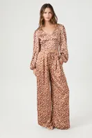 Women's Satin Polka Dot Wide-Leg Pants in Brown Small