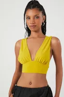 Women's Plunging Tie-Back Crop Top in Olivine Large