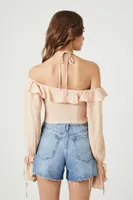 Women's Off-the-Shoulder Ruffle Top in Pale Pink Medium