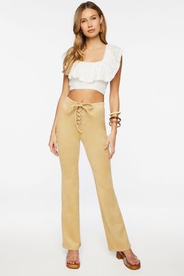 Women's Faux Suede Lace-Up Flare Pants Small