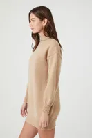 Women's Turtleneck Mini Sweater Dress in Oatmeal, XL