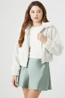 Women's Plush Zip-Up Jacket in Ivory Medium