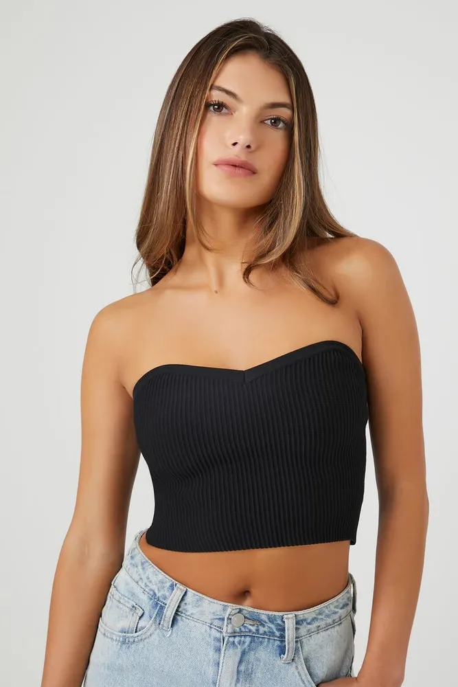 Women's Compact Ribbed Knit Tube Top in Black Medium