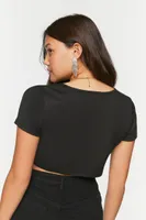 Women's Faux Pearl-Trim Crop Top in Black, XS