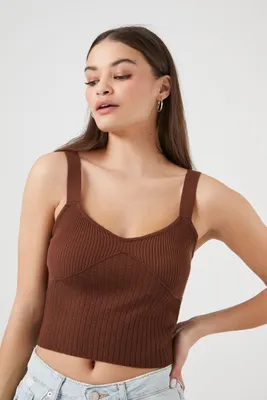 Women's Sweater-Knit Cropped Tank Top in Cappuccino Large