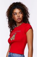 Women's Rhinestone Beary Chill Graphic T-Shirt in Red Large