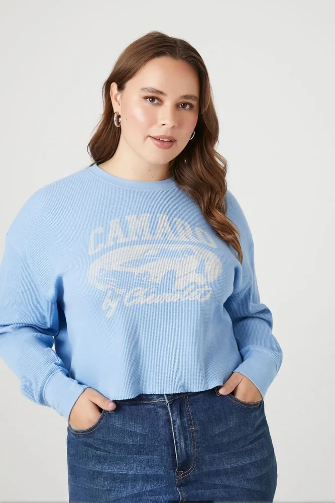 Forever 21 Women's Camaro Crop Top in Blue/White, 2X