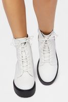 Women's Faux Leather Combat Boots in White, 7