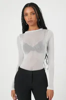 Women's Sheer Long-Sleeve Top in Silver, XL