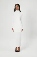 Women's Ribbed Mock Neck Maxi Dress in White Medium