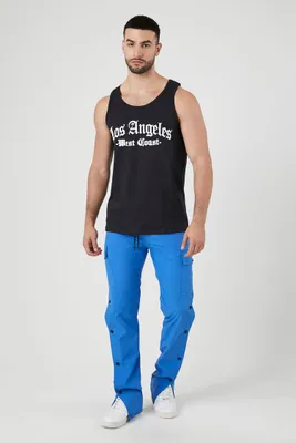 Men Snap-Button Cargo Joggers in Blue Large