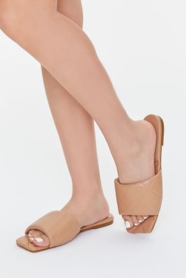 Women's Faux Leather Crosshatch Sandals in Nude, 6