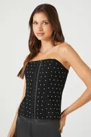 Women's Rhinestone Corset Tube Top Black/Silver