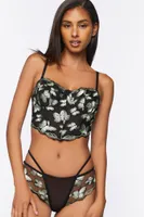 Women's Mesh Butterfly Cheeky Panties in Black/Herbal Green Small