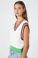 Women's Varsity-Striped Sweater Vest in White Medium