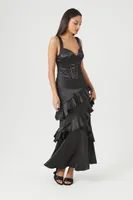 Women's Chiffon Ruffle-Trim Maxi Skirt in Black Small