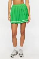 Women's Striped-Trim Crop Top & Tennis Skirt Set in Green/White Medium