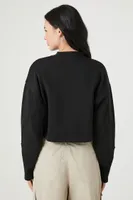 Women's French Terry Cropped Pullover in Black Medium