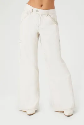 Women's High-Rise Wide-Leg Utility Pants in White, XS