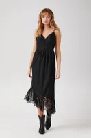 Women's Asymmetrical Lace Midi Dress in Black Small