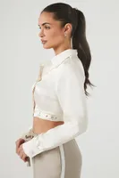 Women's Cropped Satin Long-Sleeve Shirt Cream