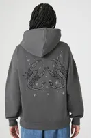 Women's Fleece Rhinestone Scorpio Graphic Hoodie in Dark Grey, XS