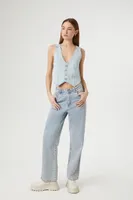 Women's Button-Up Denim Crop Top Light