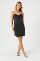 Women's Satin Bow Mini Dress Black