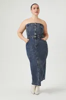 Women's Denim Strapless Maxi Dress in Medium Denim, 1X