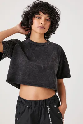 Women's Mineral Wash Cropped T-Shirt in Black Small