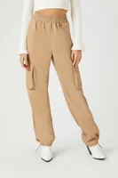 Women's Faux Leather Cargo Pants in Beige Large
