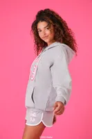 Women's Embroidered Barbie Zip-Up Hoodie in Heather Grey Medium