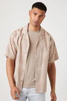 Men Jacquard Print Short-Sleeve Shirt in Mocha, XXL