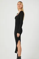 Women's Square-Neck Slit Midi Dress in Black Medium