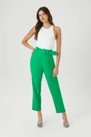 Women's Belted Straight-Leg Ankle Pants in Green Large