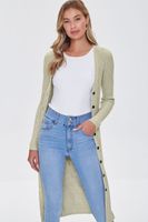 Women's Ribbed Longline Cardigan Sweater in Light Olive Small