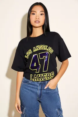 Women's Los Angeles Lakers Sequin T-Shirt in Black Large