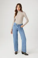 Women's Belted High-Rise Mom Jeans in Medium Denim, XS