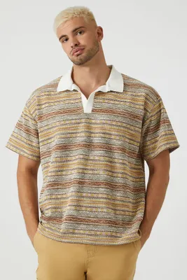 Men Geo Striped Polo Shirt in Taupe Large