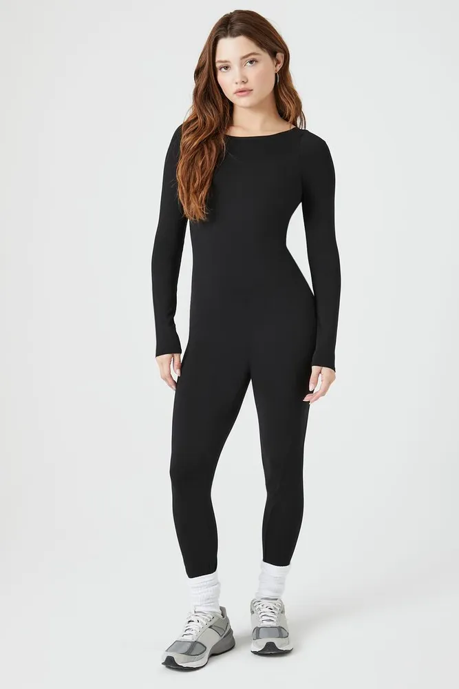 Forever 21 Women's Seamless Zip-Up Jumpsuit in Black Medium