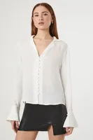 Women's High-Low Trumpet-Sleeve Shirt White