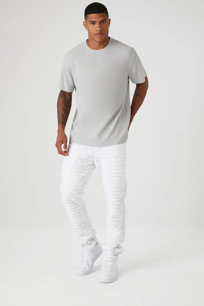 Men Distressed Frayed Skinny Jeans in White, 32