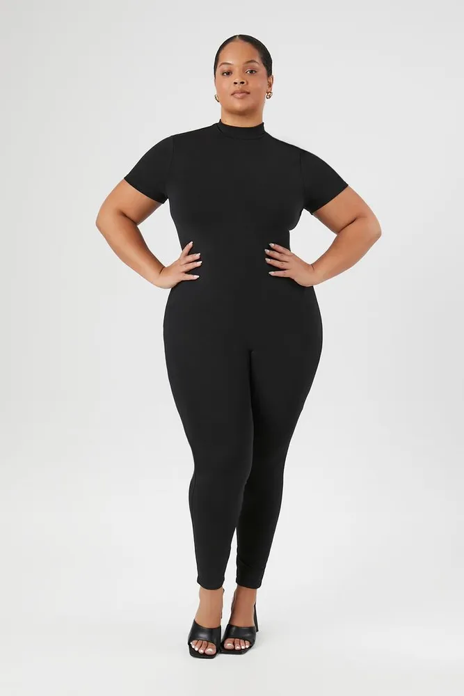 Women's Mock Neck Jumpsuit in Black, 0X