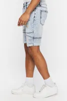 Men Distressed Moto Denim Shorts in Light Denim, 32